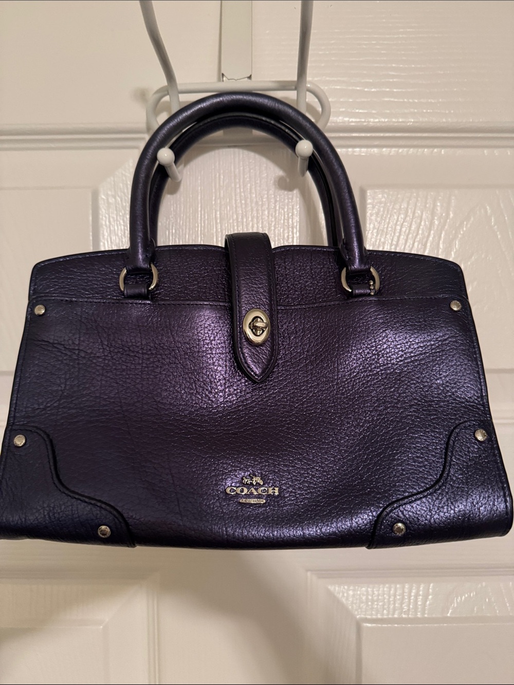 COACH Deep Purple Leather Satchel with Turn-Lock